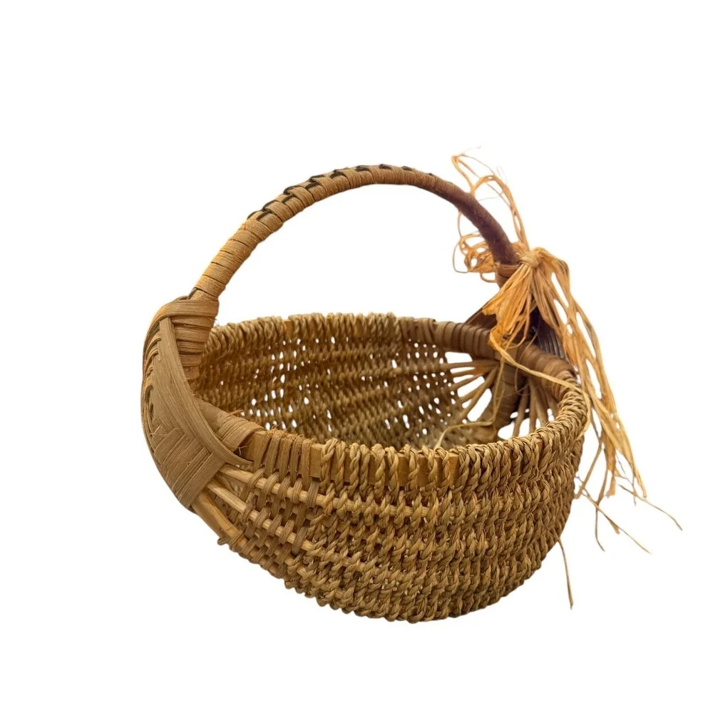 Vintage Handwoven Wicker Gathering Basket Rustic Cottage Farmhouse Decor Boho